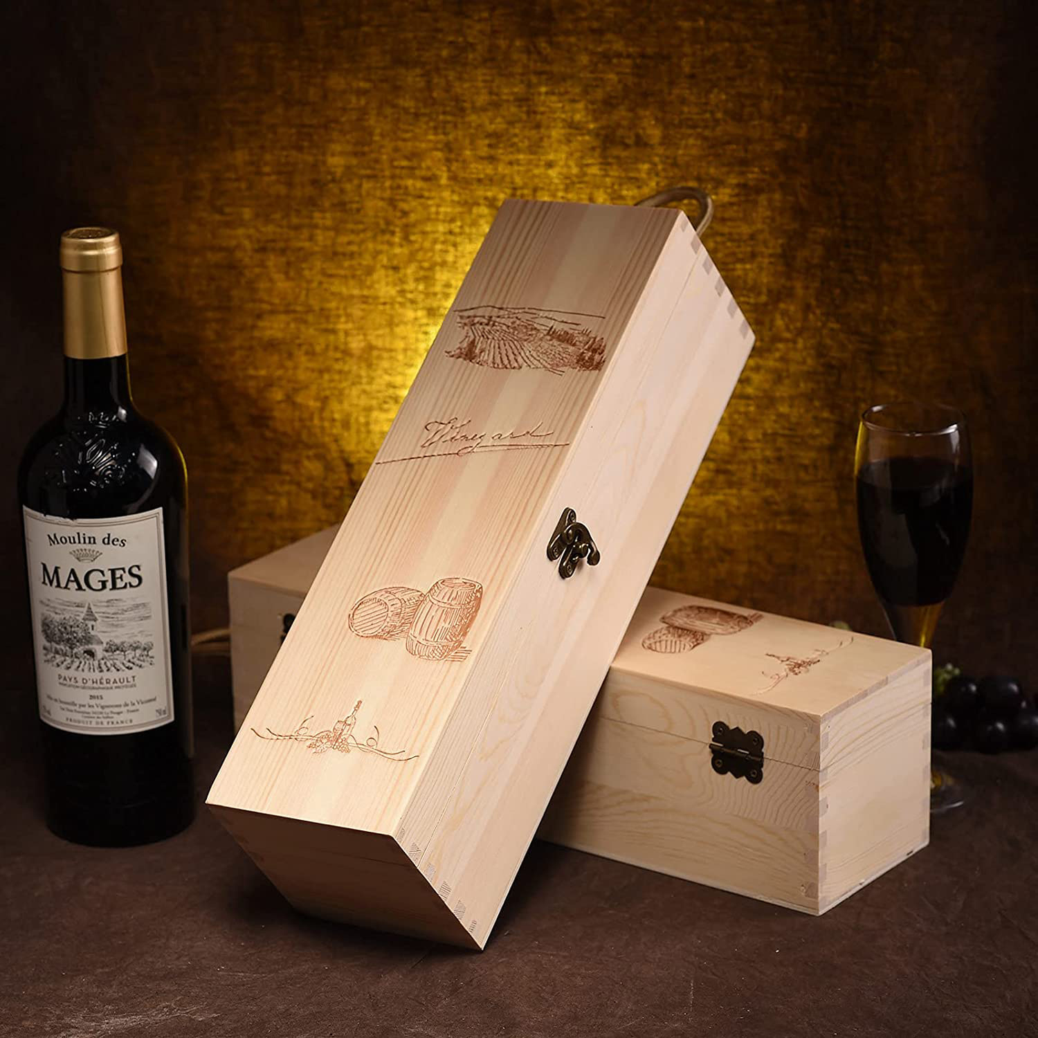 簡約木質紅酒盒單支裝酒瓶木盒手提式紅酒葡萄酒禮品包裝酒盒