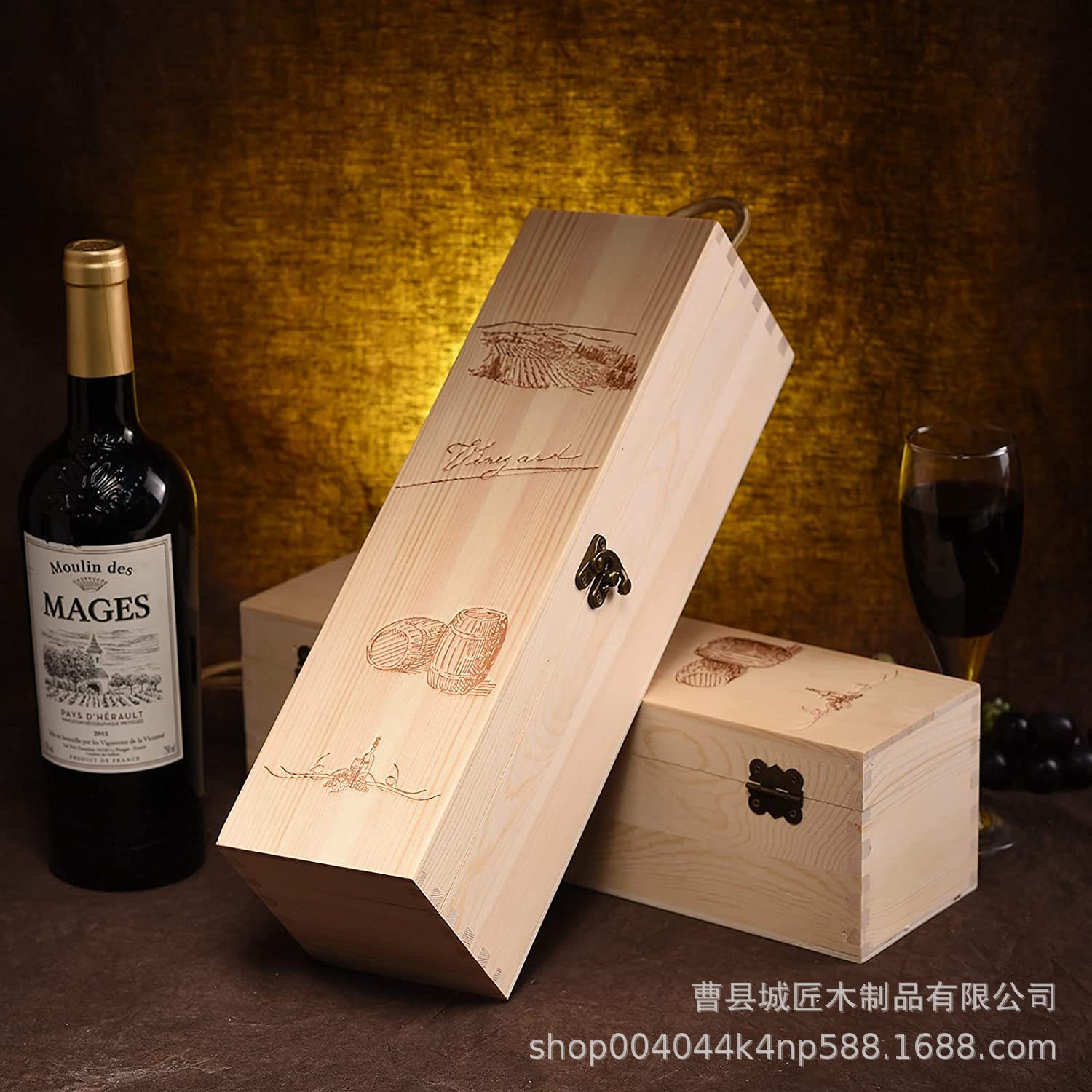 木質(zhì)紅酒盒 手提式紅酒葡萄酒禮品包裝盒 單支裝紅酒木盒紅酒禮盒